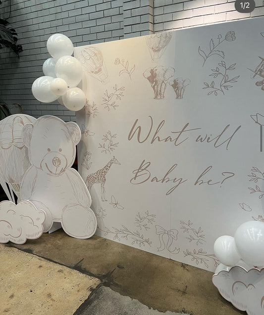 Bear backdrop cutout for baby shower decor by Paper n Co Melbourne
Brown bear foam board cutout for first birthday photo setup
Woodland bear party cutout with stand by Paper n Co