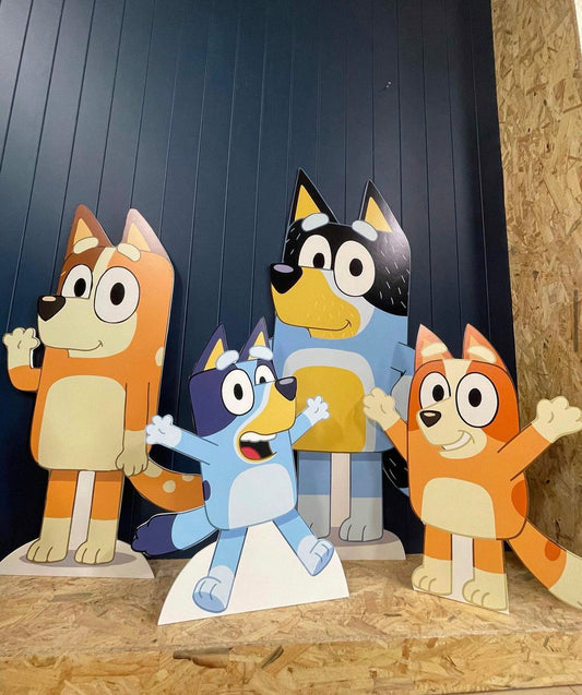 Bluey and Bingo foam board cutouts for kids birthday by Paper n Co Melbourne
Bluey party character standees printed on foam board